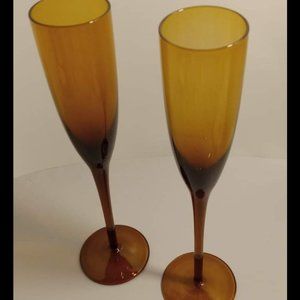 Vintage Amber Flute Glasses